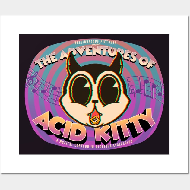 The Legend of Acid Kitty Pt. 3 - The TV Show - Cute Retro Tripping Kitten Cartoon Wall Art by kgullholmen